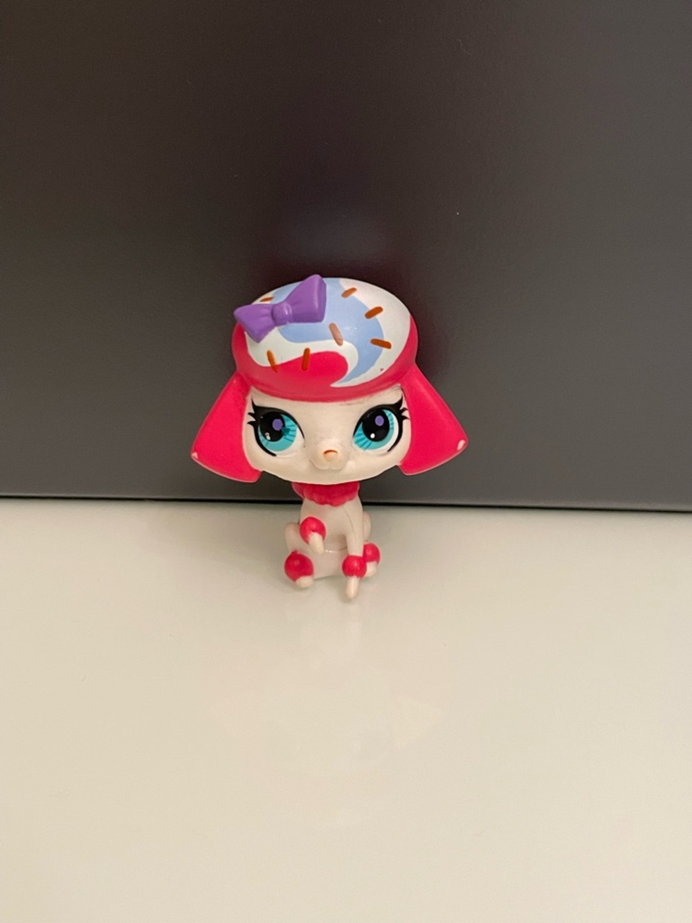 RARE Littlest Pet Shop Pink White Poodle Donut Hat Figure